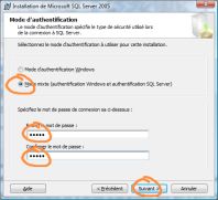 Image choisir mode mixte  saisir un mot de passe et notez le, celui-ci vous sera demandé après la <a href=#configurationposte>configuration des postes</a> cliquer sur suivant