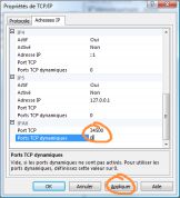 Image aller dans ipall modifier ports tcp dynamiques afin d'y spécifier le port 0modifier port tcp afin d'y spécifier le port 34500cliquer sur appliquer