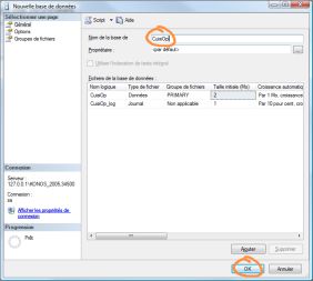 Image saisir cuisiop comme nom de base de données appuyer sur ok